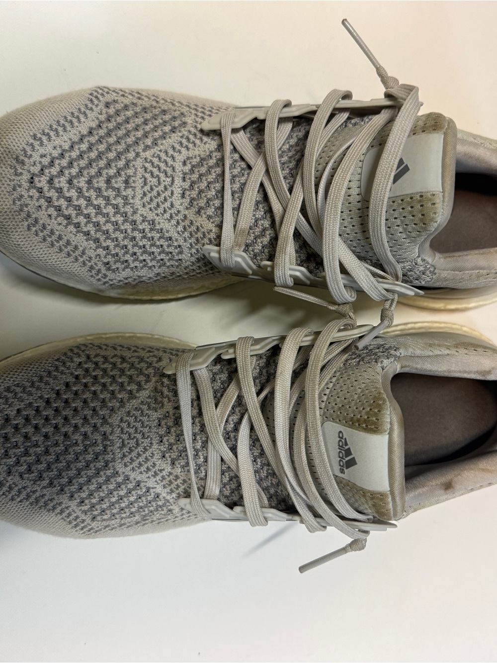 adidas Ultra Boost Men’s Athletic Running Shoes in Light Gray and Cream - Picture 3 of 13